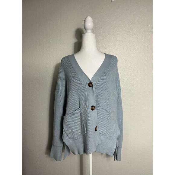 Tahari Light Sky Blue Long Sleeve Button Up Cardigan Size M A3 - Picture 1 of 7